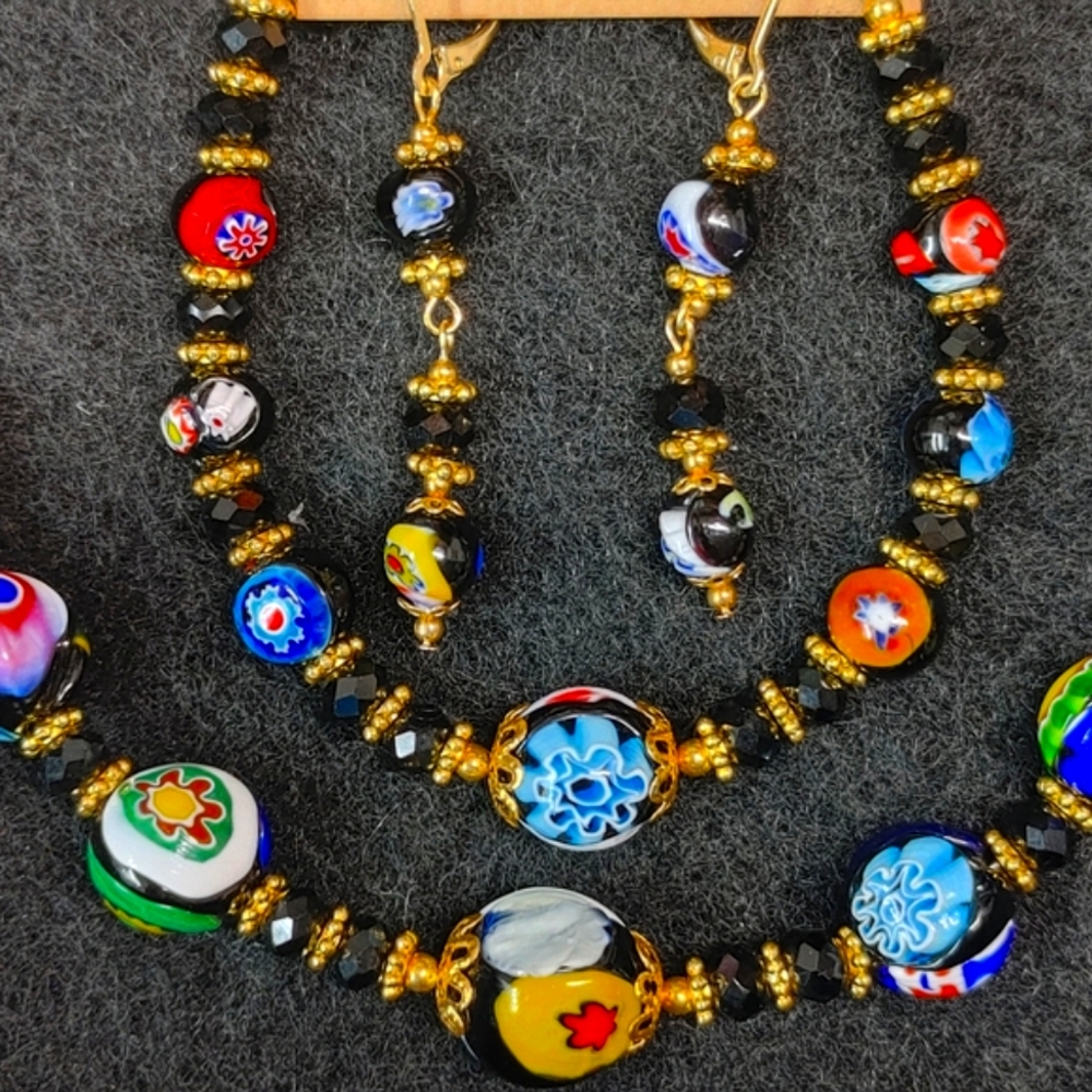 SOLD - haggard3 - Artisanel Vintage Venetian Millefiori Fused Glass Demi-Parure